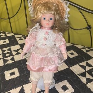 Vintage Porcelain Pink and White Lace Doll